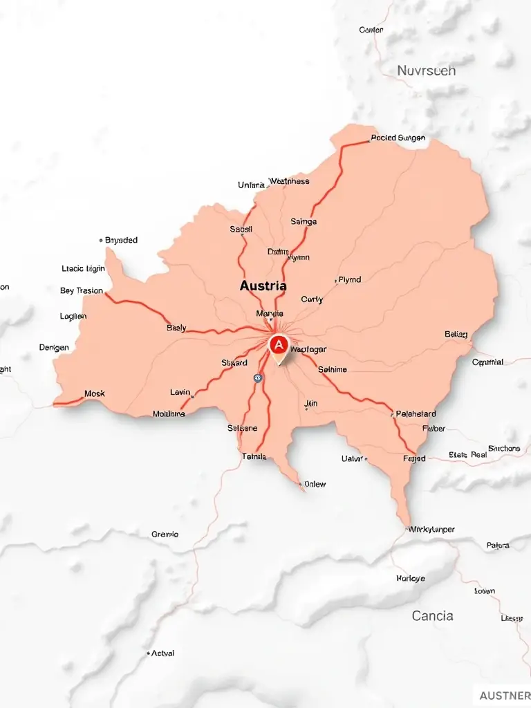 A map of Austria highlighting the highway network, with a vignette symbol indicating coverage.